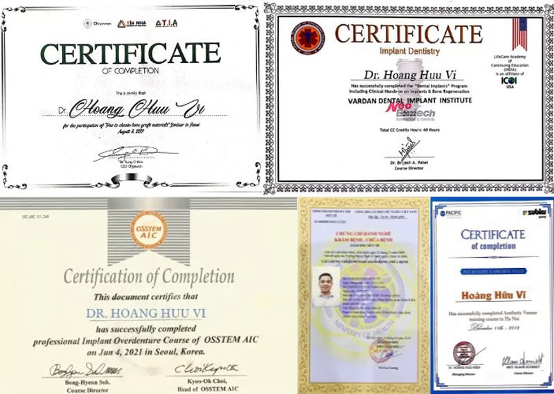 Chứng chỉ & Bằng cấp của Bác sĩ Hoàng Hữu Vĩ