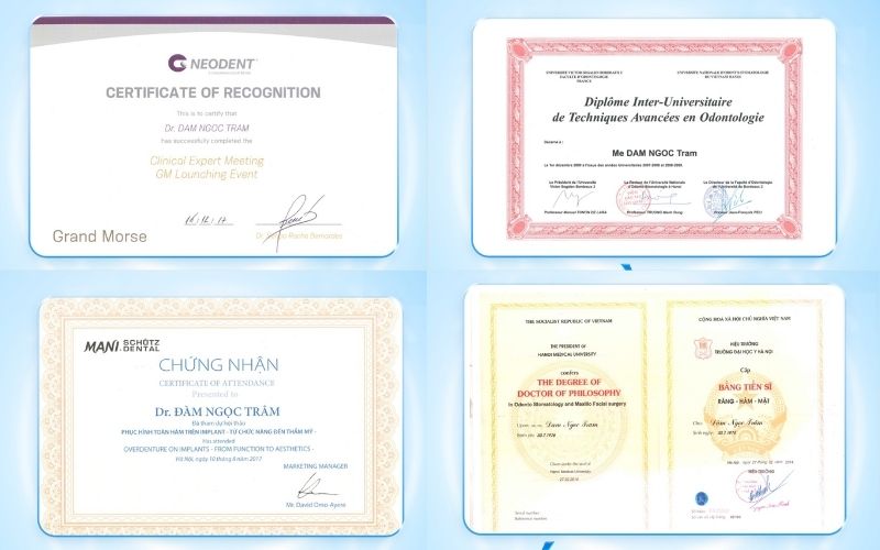 Chứng chỉ của bác sĩ Đàm Ngọc Trâm