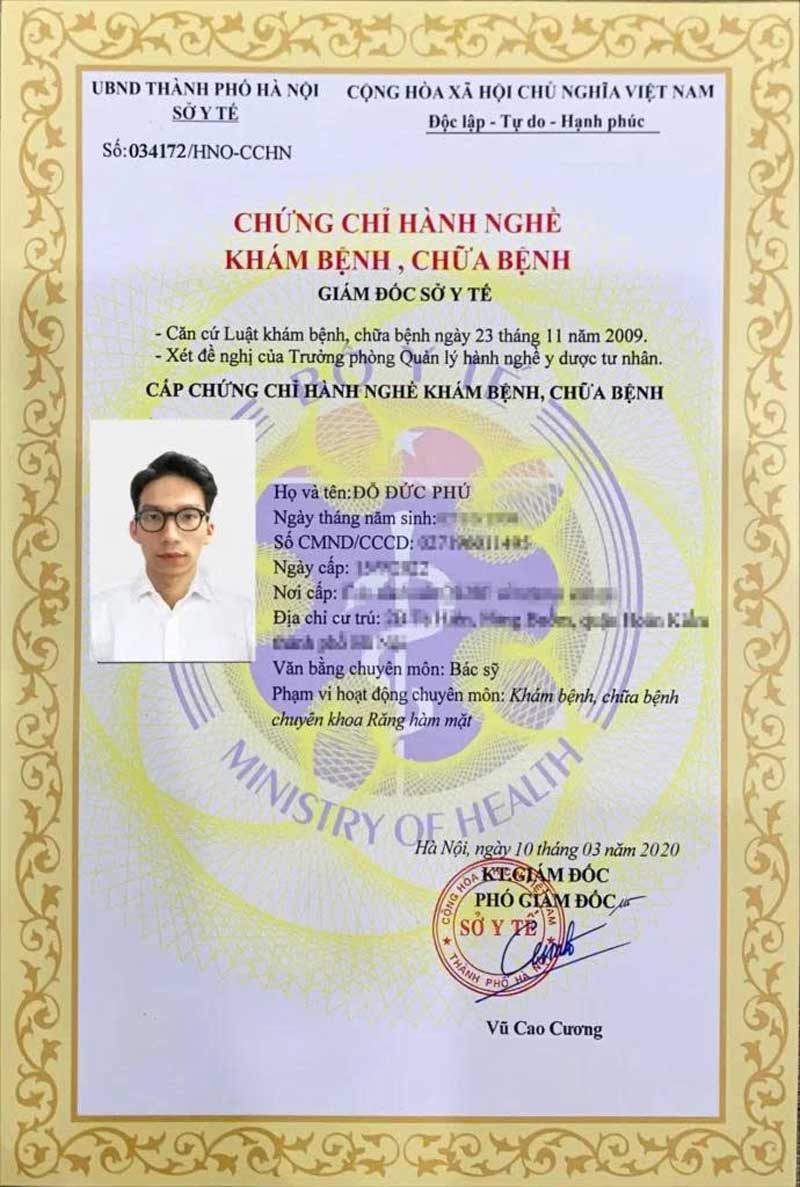 Dr. Phú - Chứng chỉ hành nghề khám chữa bệnh