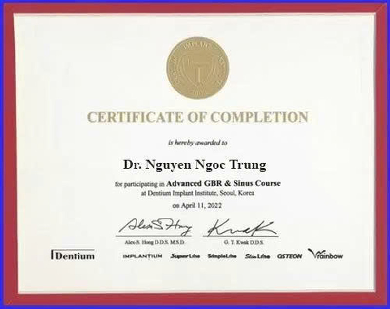 Chứng chỉ của Bác sĩ Nguyễn Ngọc Trung