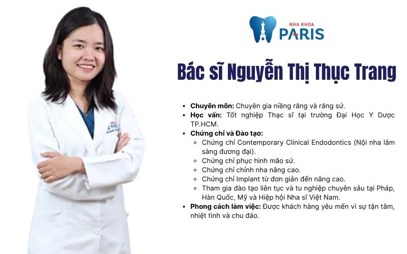 Thạc sĩ – Bác sĩ Nguyễn Thị Thục Trang - Nha khoa Paris